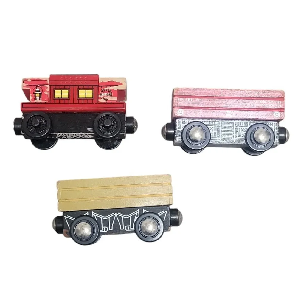 Vintage Thomas and Friends wood magnetic train cars and musical caboose